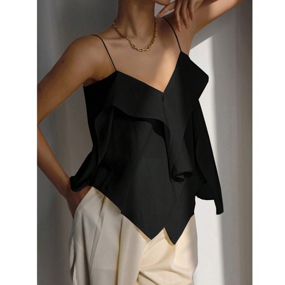 Black Ruffle Cami Top Flowy - Picture 2 of 7